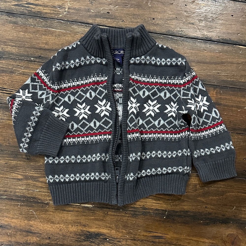 Cherokee 12M Holiday Patterned Zip-up Sweater